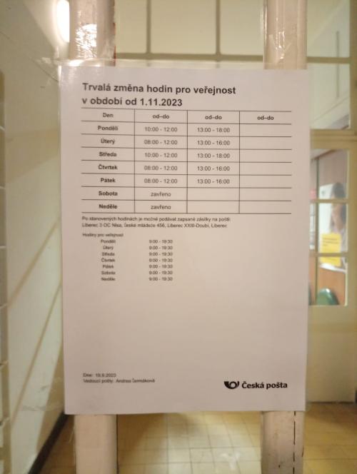 provozní doba pošta Jilemnice